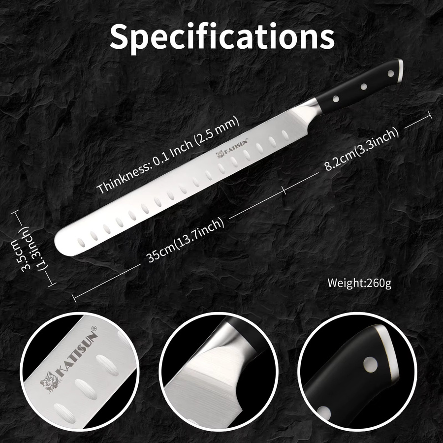 Katisun Rundspitzen-Schneidemesser aus deutschem Kohlenstoffstahl, 33 cm, Silber - Bild 2