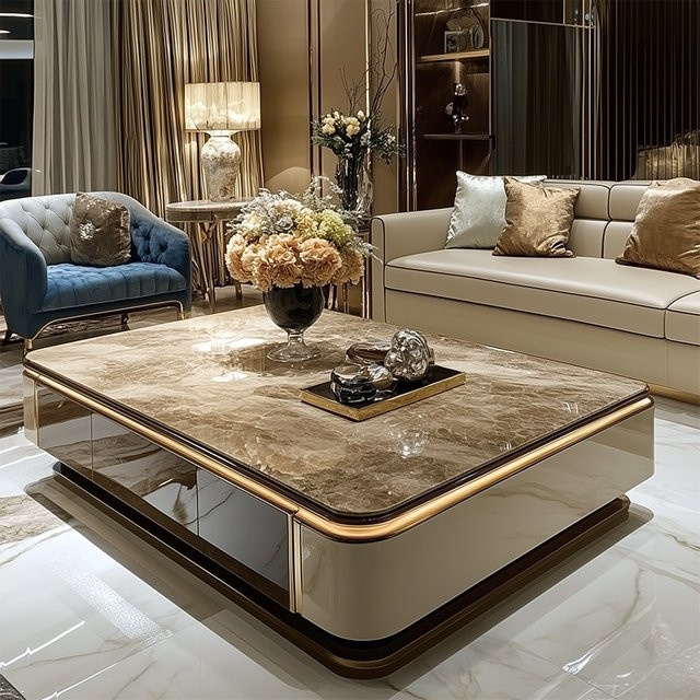 DUTRIEUX Couchtisch aus Marmor in Braun mit abgerundeten Formen und glänzender Oberfläche für dein Wohnzimmer - Bild 1
