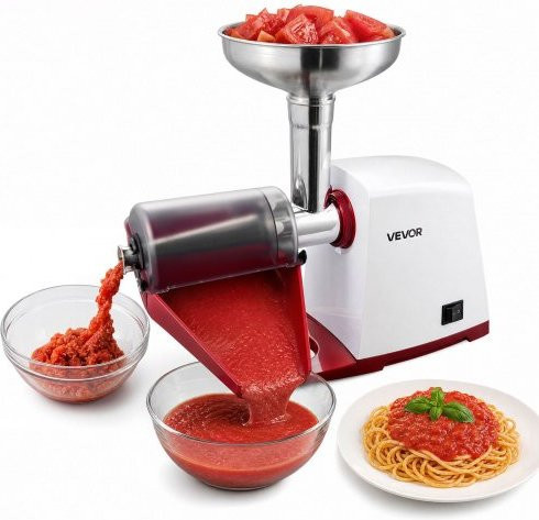 VEVOR Elektrische Tomatensiebmaschine aus Edelstahl in Weiß mit 150W Nennleistung und 46 kg/h Kapazität inklusive Siebsätzen 1mm, 1,5mm, 3mm und 6mm für Pürees, Erdbeeren und Salsa - Bild 1