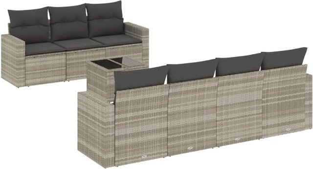 vidaXL 8-tlg Garten-Sofagarnitur Modell 5 aus Poly Rattan in Hellgrau mit Kissen und L-Form - Bild 1