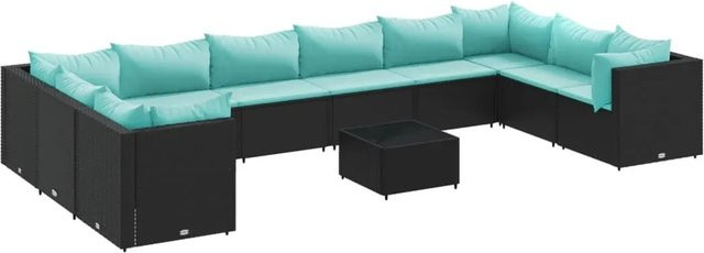 vidaXL 11-teiliges Garten-Lounge-Set aus Poly-Rattan und pulverbeschichtetem Stahl in Schwarz mit Kissen - Bild 1