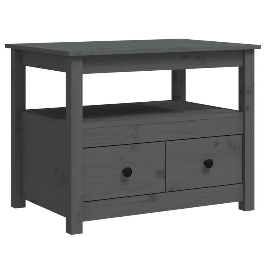 vidaXL Couchtisch aus massivem Kiefernholz in Grau, rustikaler Couchtisch, B/T/H: 71 x 49 x 55 cm - Bild 2