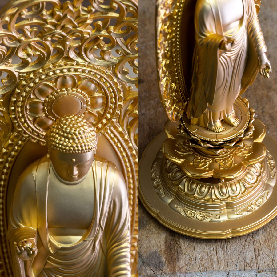 Buddha-Statue Amida Nyorai aus vergoldeter Takaoka-Kupferware in Gold, Höhe: 25 cm - Bild 2