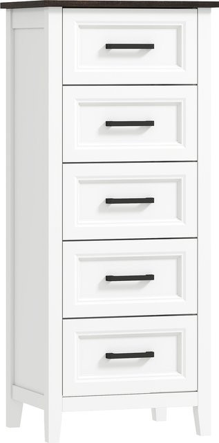 HOMCOM Kommode mit 5 Schubladen in Weiß, schmale hohe Kommode mit Abdeckplatte in Holzoptik, B/T/H: 45 x 35 x 106 cm - Bild 1