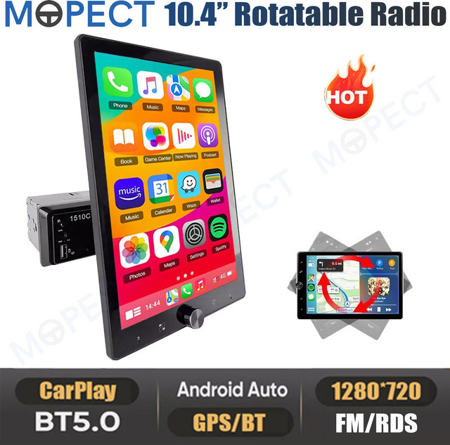 MOPECT 10,4 Zoll Universal 1DIN Autoradio mit drehbarem Touchscreen, kabelloses Carplay, Bluetooth, USB, FM, Mikrofon und Kamera in Schwarz - Bild 1