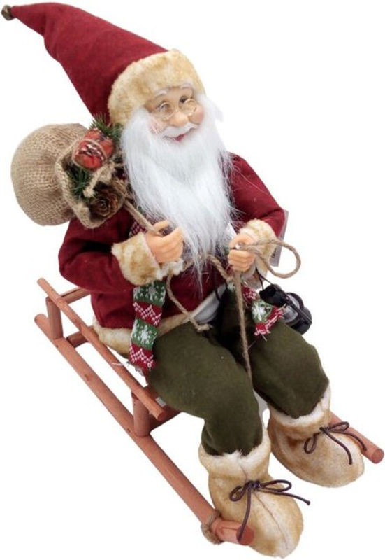 Buri Weihnachtsmann auf Schlitten als mehrfarbige Weihnachtsfigur aus Holz und Textil - Bild 1