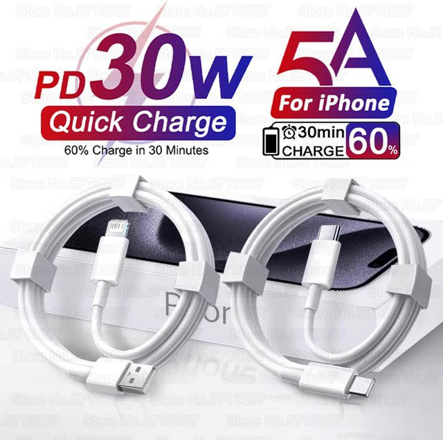 USB-C Schnellladekabel 30W für Apple iPhone 16 15 14 13 12 11 Pro Max in Weiß - Bild 1