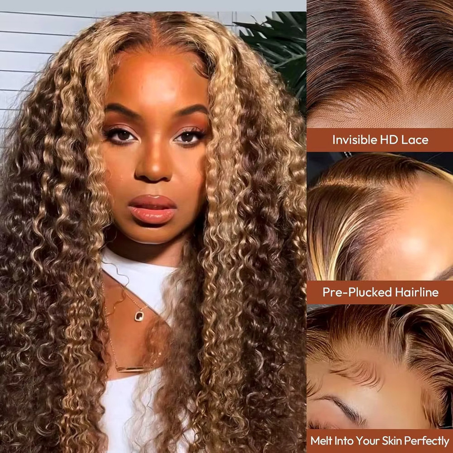 LETMIEO Deep Wave Lace Front Perücke aus Echthaar, P4/27 Ombre, Damen - Bild 6
