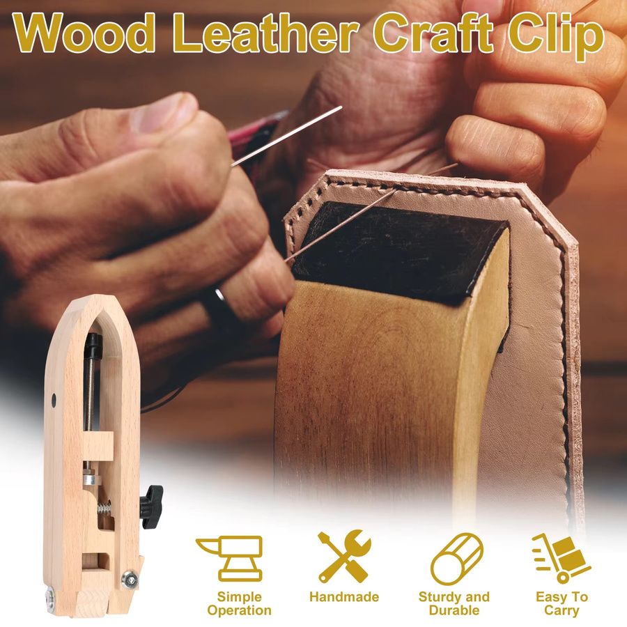 Faltbare Stitching Pony aus Holz für Lederhandwerk mit verstellbarer Klemme als Nähwerkzeug für DIY-Projekte - Bild 2