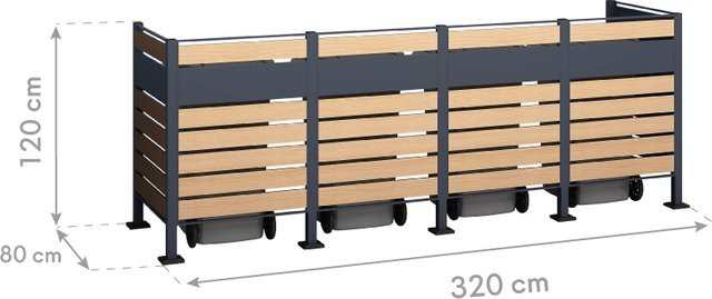Westmann Mülltonnenverkleidung Planum aus Metall in Holzoptik Braun, Breite: 120 cm - Bild 1