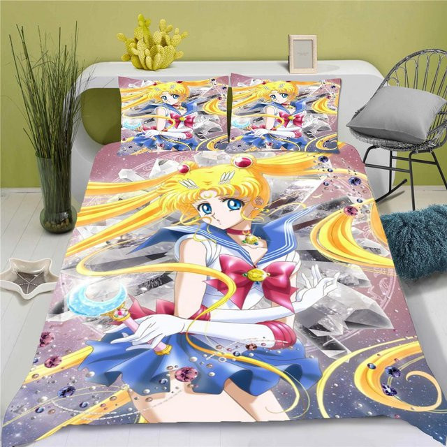 Sailor Moon 3D Anime Bettwäscheset aus Mikrofaser, 3-teilig, Multicolour, Bettbezug Breite: 140 cm, Höhe: 210 cm - Bild 1