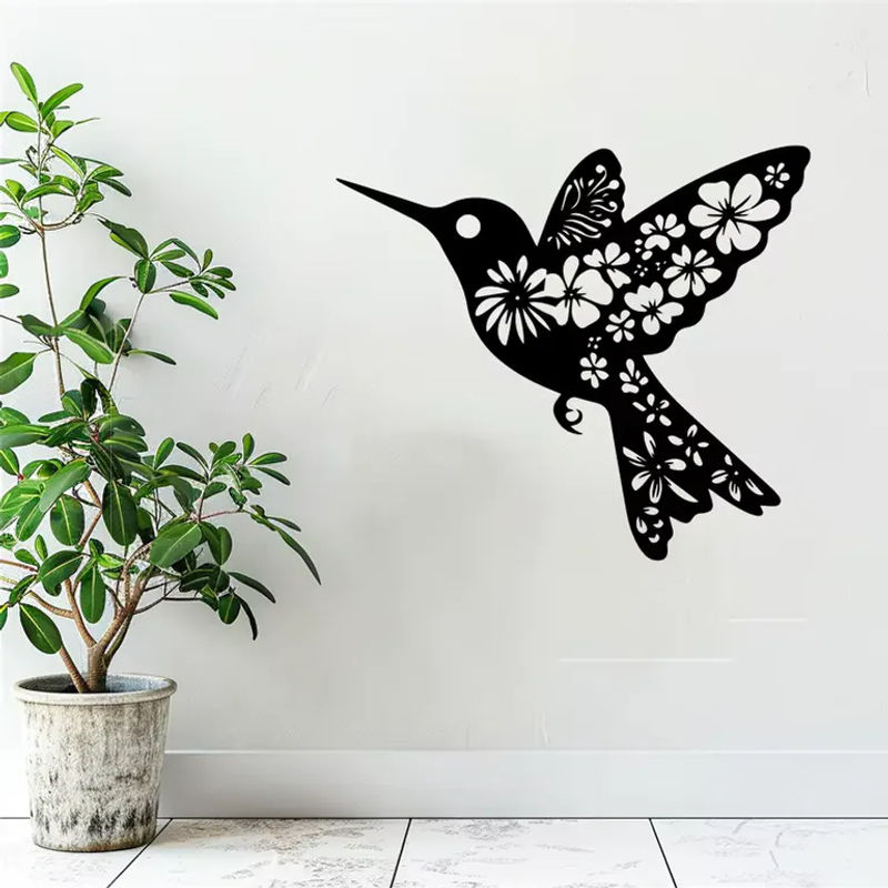 CIFBUY Kolibri Metall-Wandkunst Schwarz, Rostbeständiges Eisen-Wandbild für Außenbereich und Heimdekoration, B/H/T: 30 x 30 x 30 cm - Bild 2