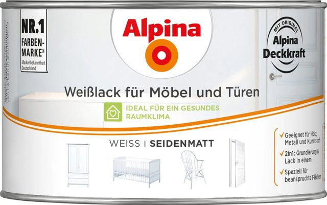 Alpina Weißlack für Möbel und Türen in Weiß, seidenmatt, 300 ml - Bild 1