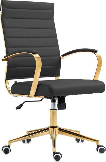 CLP Ergonomischer Bürostuhl Havanna aus Kunstleder mit gepolsterten Armlehnen und Metall-Gestell in Gold-Optik, höhenverstellbar und 360 Grad drehbar - Bild 1