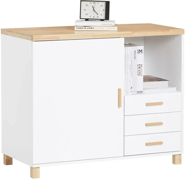 SoBuy Aktenschrank ASK07-WN als Druckertisch und Sideboard mit 3 Schubladen und 1 Tür in Weiß matt, B/T/H: 75 x 45 x 90 cm - Bild 1