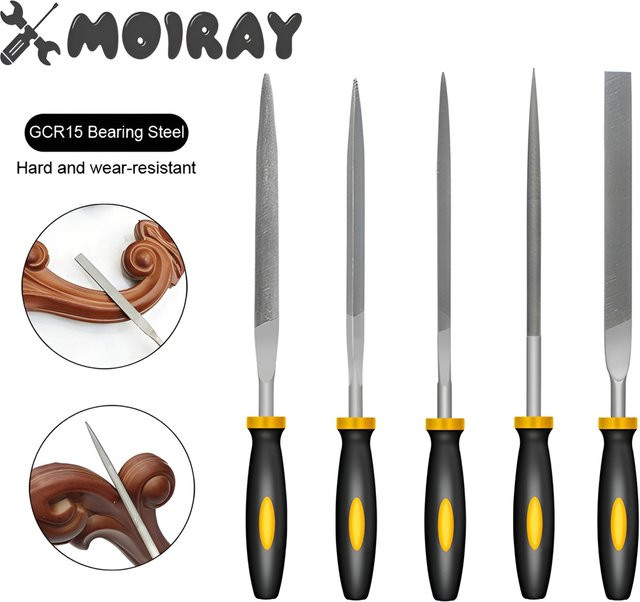 YIAEEY Mini Metall Nadelfeilen Set aus Stahl, 5 Stück für Holzschnitzerei und Holzbearbeitung, Maße: 3 x 140 mm und 4 x 160 mm - Bild 1