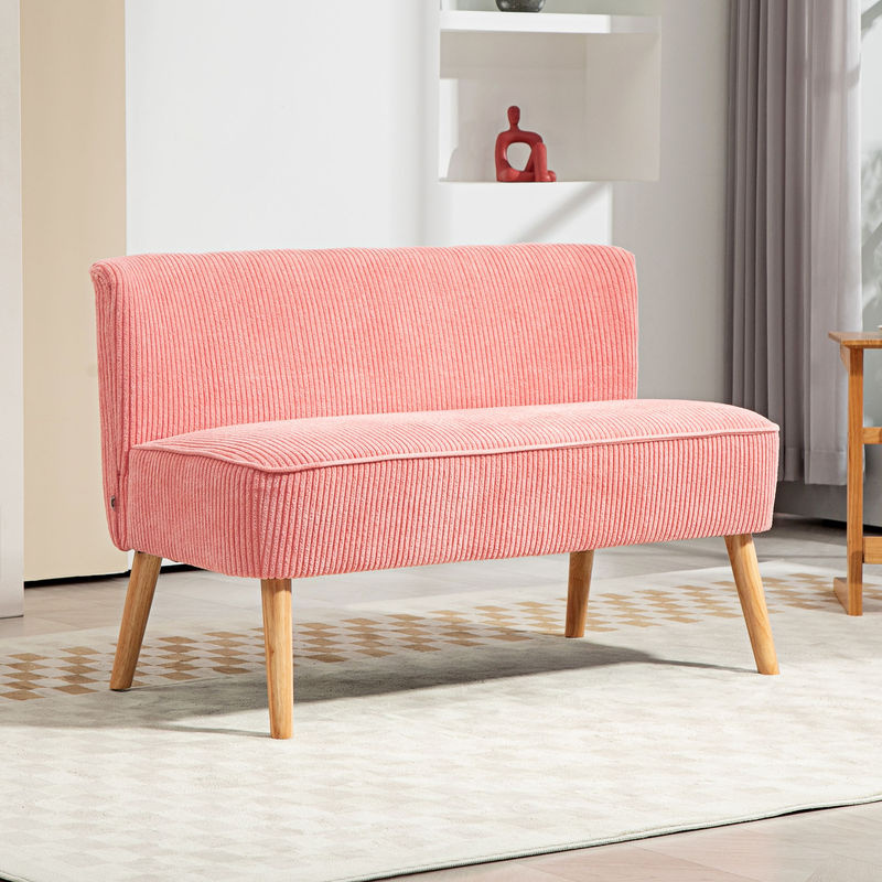 HOMCOM Tischsofa in Rosa, 2-Sitzer Küchensofa im Skandi-Design mit Stoffbezug und Kiefernholz-Gestell - Bild 2