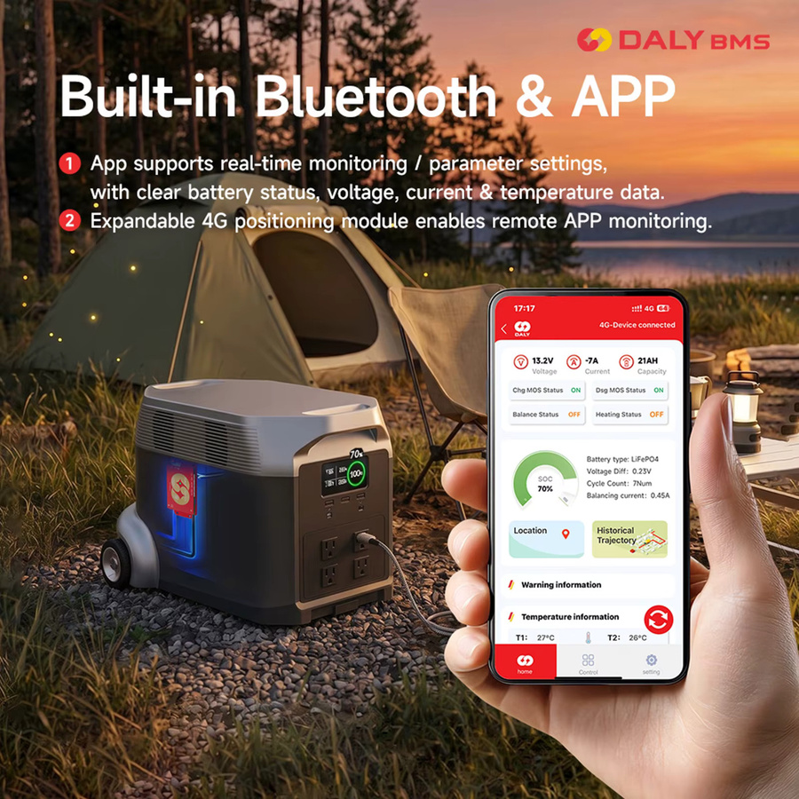 DALY Smart BMS mit integriertem aktivem Balancer für LiFePO4 Li-Ion LTO Batterien, unterstützt BT/WIFI/CAN/RS485 - Bild 2