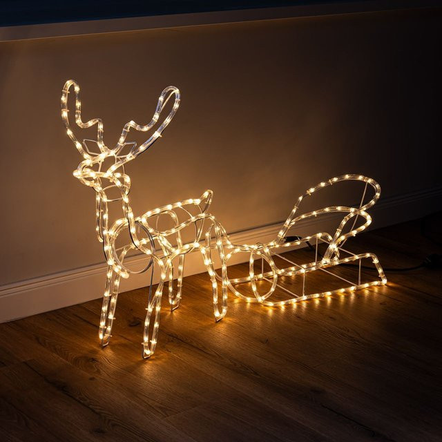 LED Rentier mit Schlitten Lichtschlauch Warmweiß 2400K 9W 528lm 11m - Bild 1