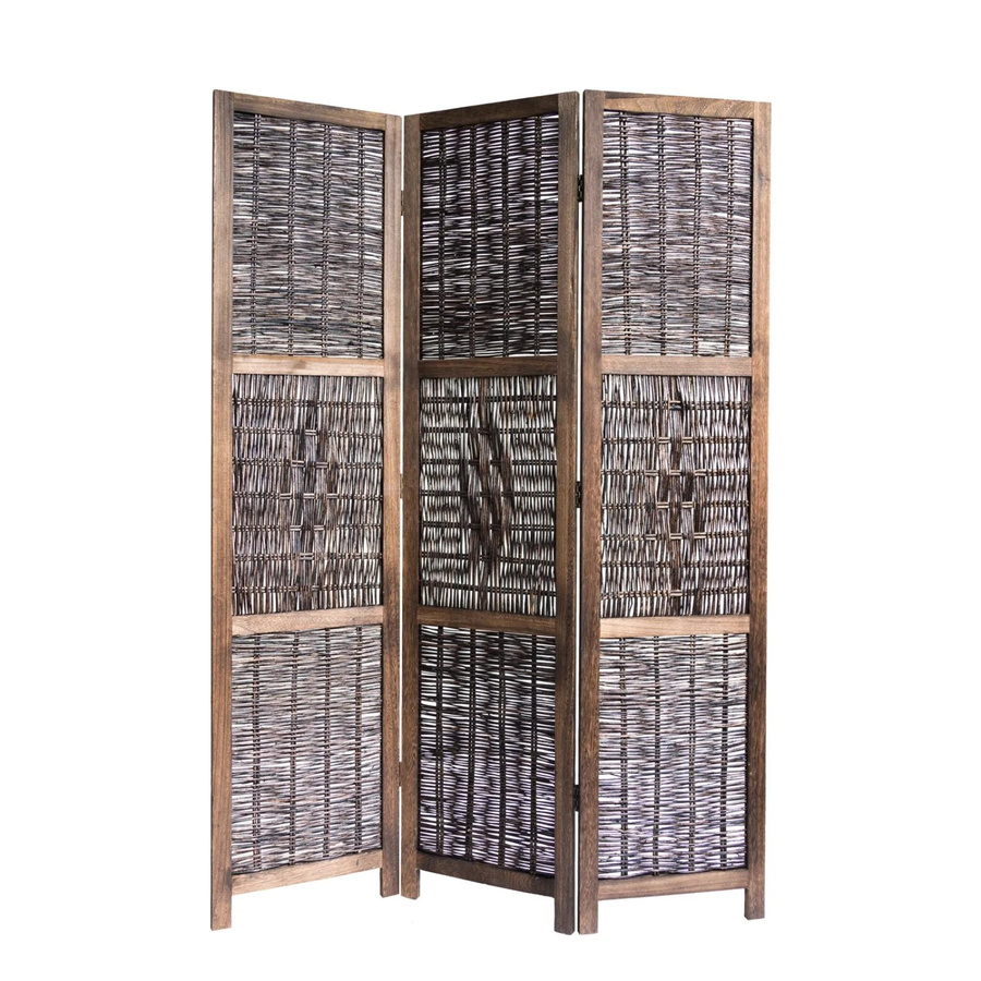 Homestyle4u 3-tlg. Paravent aus Holz und Weide in Braun, B: 120 cm, H: 170 cm - Bild 2