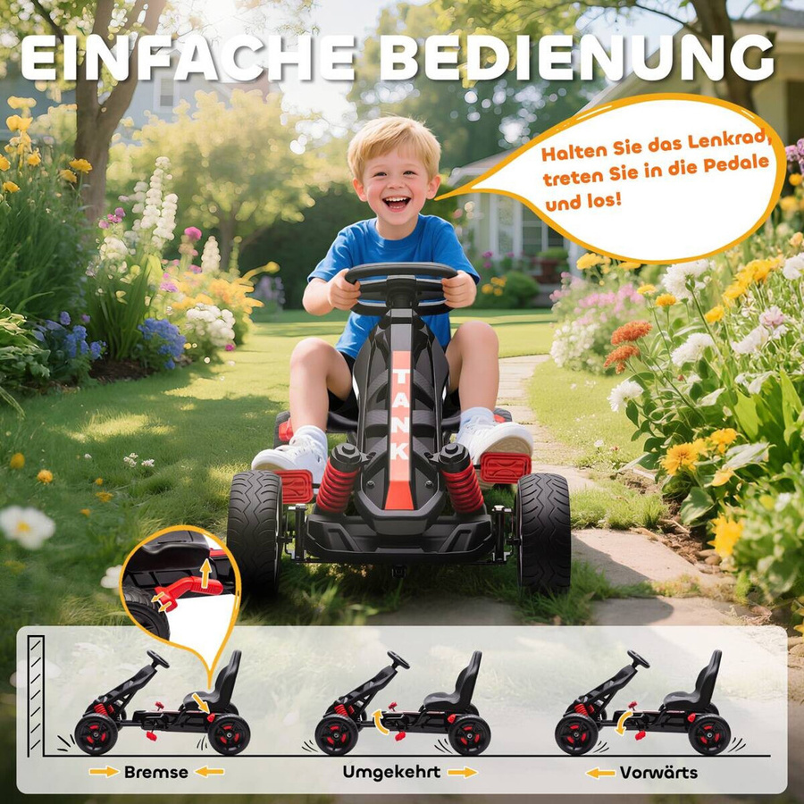 AIYAPLAY Gokart Tretauto mit Handbremse und EVA-Räder, Rot, ab 3 Jahren - Bild 4