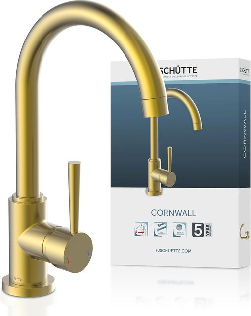 SCHÜTTE Küchenarmatur CORNWALL Rundbogen Einhebelmischer aus Messing in Gold matt - Bild 1