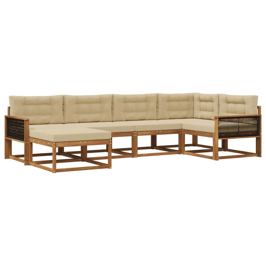 vidaXL Outdoor-Sofagarnitur L-Form aus massivem Akazienholz mit 6 Kissen in Natur und Beige - Bild 2