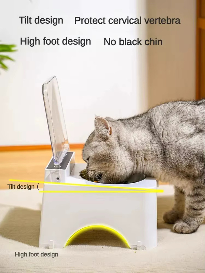 SINGWEDA Smart Katze Schüssel mit Infrarot Sensor und automatischem Deckel, Futterspender für Katzen und Hunde, Silber/Weiß - Bild 2