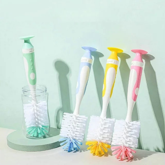 2-in-1 Mutter-Kind Babyflaschen-Reinigungsbürste mit Saugständer und Textil-Eigenschaften in Gelb - Bild 1