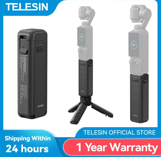 TELESIN Akku-Handgriff mit 5000mAh Powerbank und kabellosem Laden für DJI OSMO Pocket 3 und Pocket 4, Schwarz - Bild 1