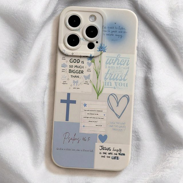 Handyhülle mit Vintage Blauem Christlichen Bibelvers und Blumendruck für iPhone Modelle - Bild 1
