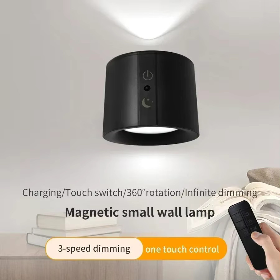 GGBEE Wiederaufladbare LED-Wandleuchte in Schwarz mit Touch-Steuerung, Fernbedienung und dimmbarer Doppelkopf-Spotlight-Funktion für warmweißes Licht im Schlafzimmer - Bild 2