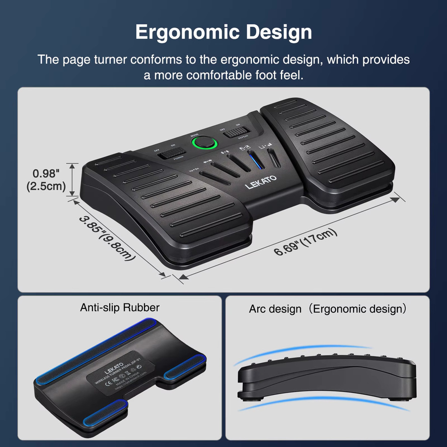 Lekato Pro Bluetooth Fußschalter Wireless Page Turner Pedal für iPad und Android Tablets in Schwarz - Bild 5