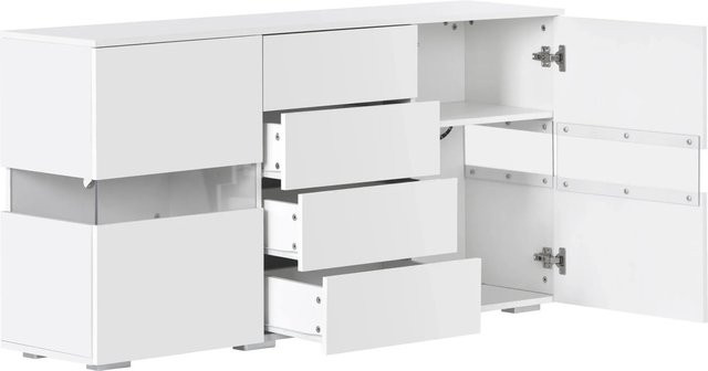 okwish Sideboard Modern in Weiß mit integrierter LED-Beleuchtung für dein Esszimmer, B/T/H: 140 x 35 x 72 cm - Bild 1