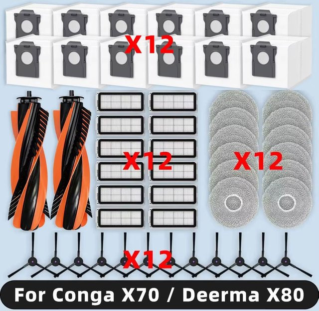 OSSIEAO Ersatzteil-Set für Cecotec Conga X70 und Deerma X80 DEM-X80 mit Hauptseitenbürste, HEPA-Filter, Mopp Pad und Staubbeutel - Bild 1