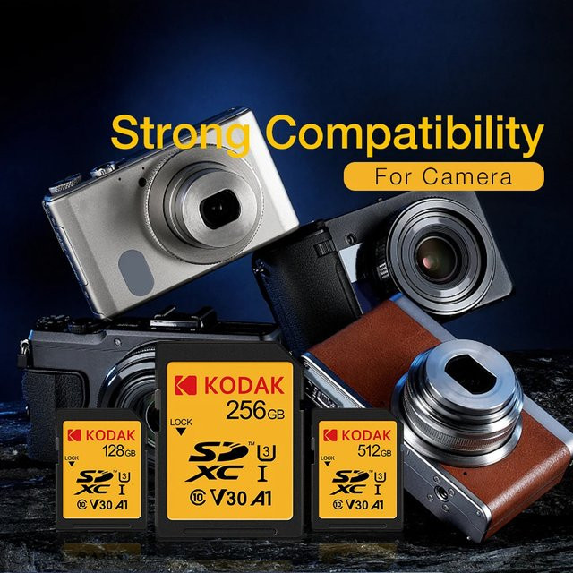 Kodak SDXC Speicherkarte für DSLR-Kameras, UHS-I, U3, V30, A1, Class 10, unterstützt Ultra HD 4K Video, Schwarz - Bild 1