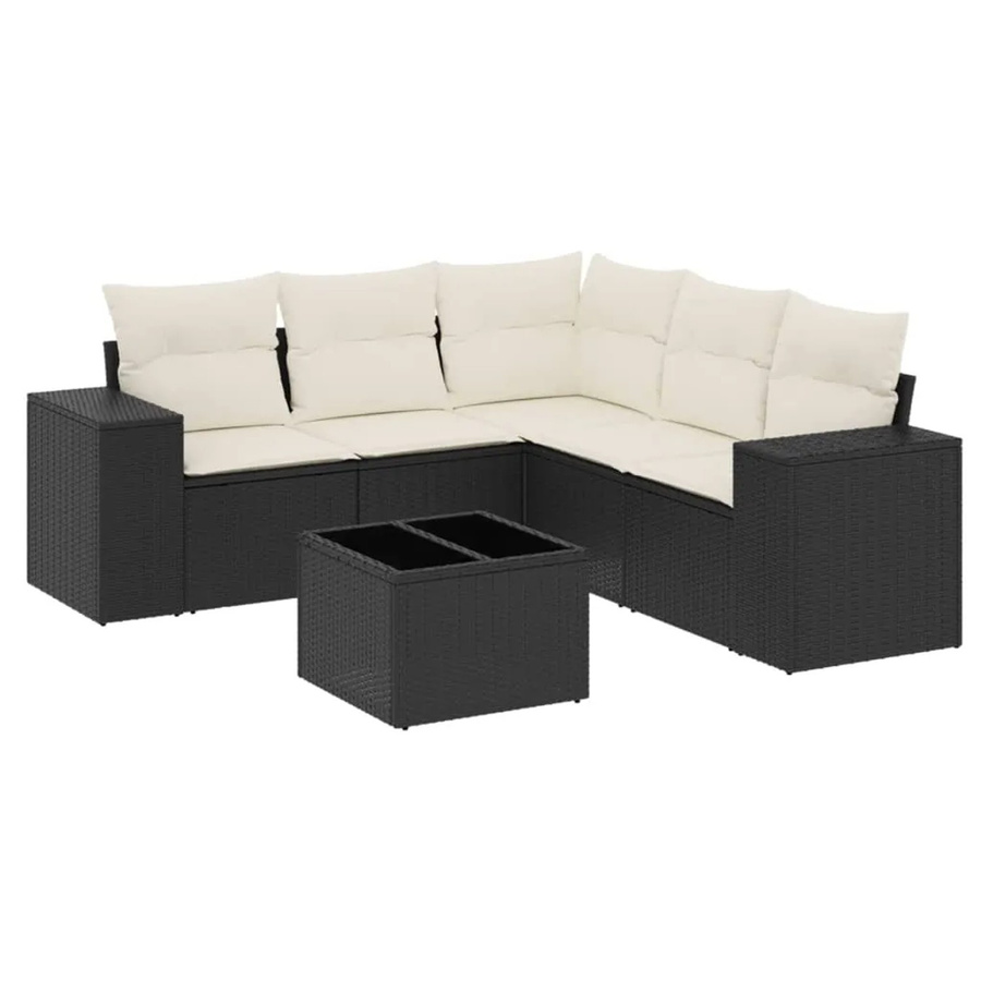 vidaXL 6-tlg. Garten-Sofagarnitur in L-Form aus schwarzem Poly-Rattan mit Kissen und pulverbeschichtetem Stahlgestell - Bild 2