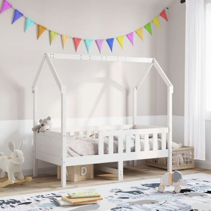 Vidaxl Kinderhausbett aus Massivholz Kiefer in Weiß, Skandinavischer Stil, B/T/H: 160 x 80 x 85,5 cm - Bild 1