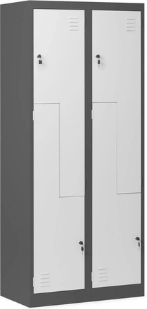 Jan Nowak Spind Schrank JULIA in L-Form aus Stahl, Anthrazit-Weiß, H: 185 cm, B: 80 cm, T: 45 cm