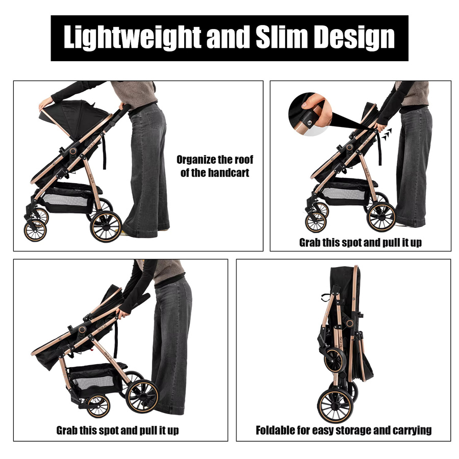 3in1 Kinderwagen Kombikinderwagen für Neugeborene in Schwarz mit Verdeck und Einhand-Faltmechanismus - Bild 8