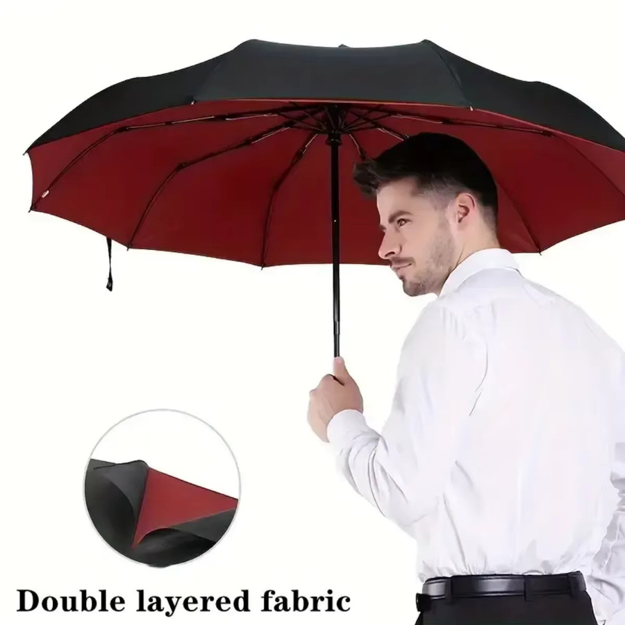 Momikawa Vollautomatischer Doppelschicht-Faltschirm in Rot mit 10 Rippen und windfestem Design für Business-Stil - Bild 4