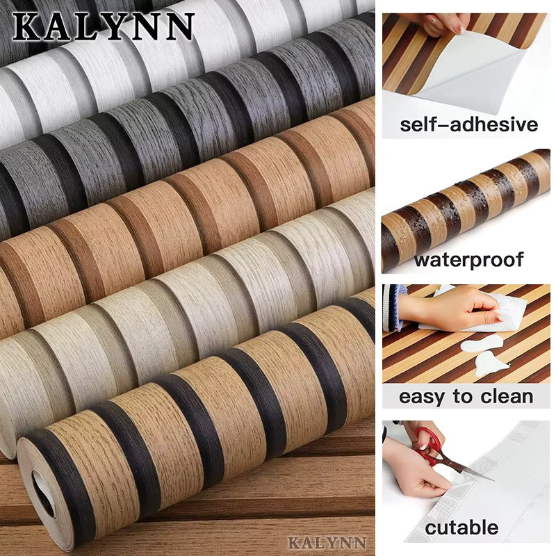 Selbstklebende Holzgitter-Tapete von KALYNN in Braun, abnehmbare Vinyl-Dekorfolie für Wände und Möbel, Breite: 45 cm - Bild 2