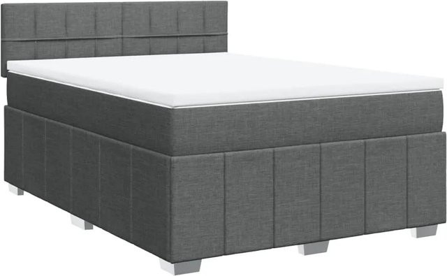 vidaXL Boxspringbett Hybrid mit Matratze und Taschenfederkern in Dunkelgrau, B/T/H: 140 x 200 x 100,5 cm - Bild 1