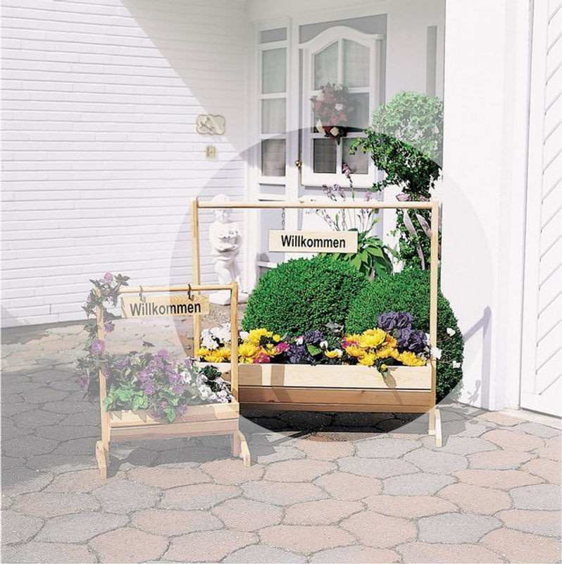 Promadino Blumentrog Willkommen in braun und mehrfarbig aus Holz, rechteckig und rustikal, B: 103 cm, H: 40 cm, T: 40 cm - Bild 1