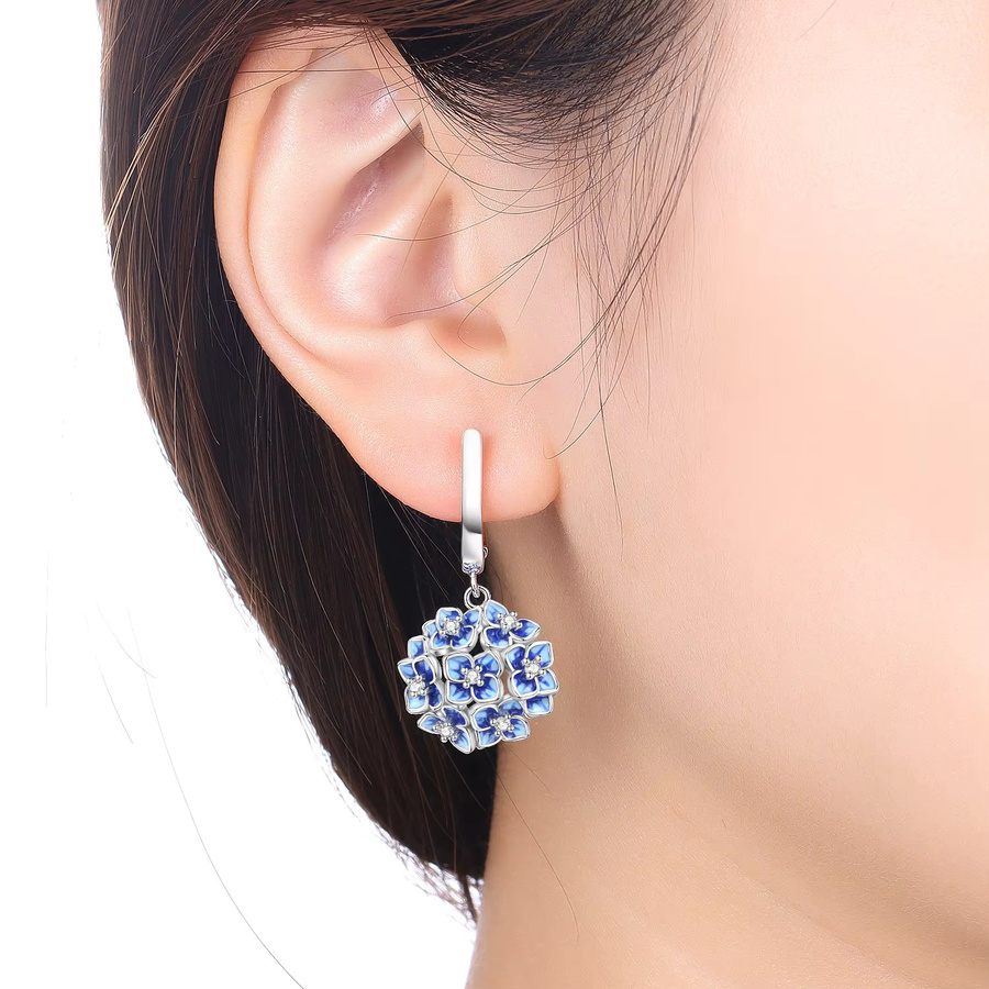 Cycuff Ohrringe, 925 Sterlingsilber, blaue Hortensienblume, Tropfenohrringe - Bild 2