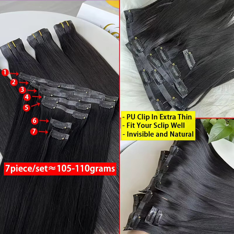 GDYLuxury Clip-In Haarverlängerungen, Echthaar-Extensions, 7 Teile Set - Bild 3