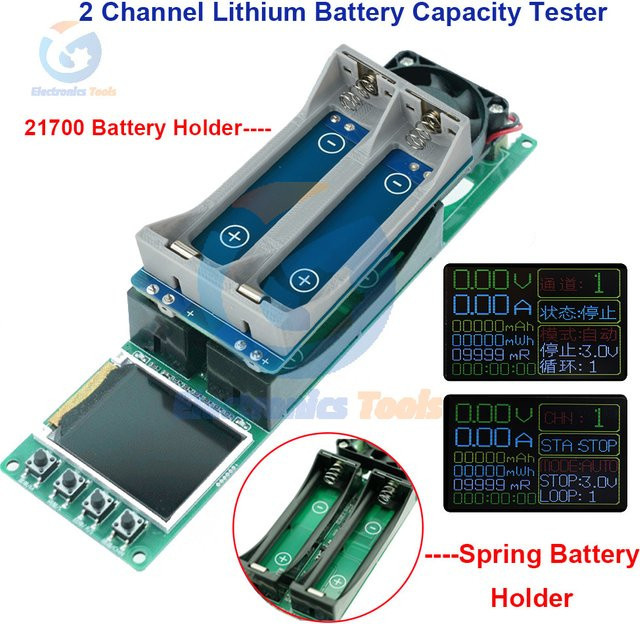 Aideepen 2-Kanal Digitaler 18650 Lithium-Batterie-Kapazitätstester mit Typ-C-Schnittstelle in Grün - Bild 1
