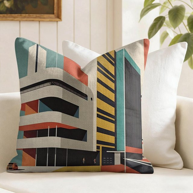 QXZY Kissenbezug mit Bauhaus Kunst Design in Mehrfarbig, Geometrischer Druck aus Polyester, Breite: 60 cm, Breite: 60 cm - Bild 1