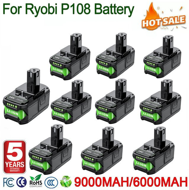Bonacell Akku-Ersatz für Ryobi 18V Elektrowerkzeuge, kompatibel mit P107 P108 P109, Farbe: Schwarz - Bild 1
