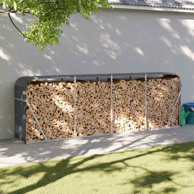 vidaXL Kaminholzunterstand aus verzinktem Stahl in Anthrazit, B/T/H: 300 x 45 x 100 cm - Bild 2